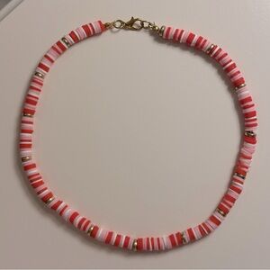 Red and pink clay bead necklace